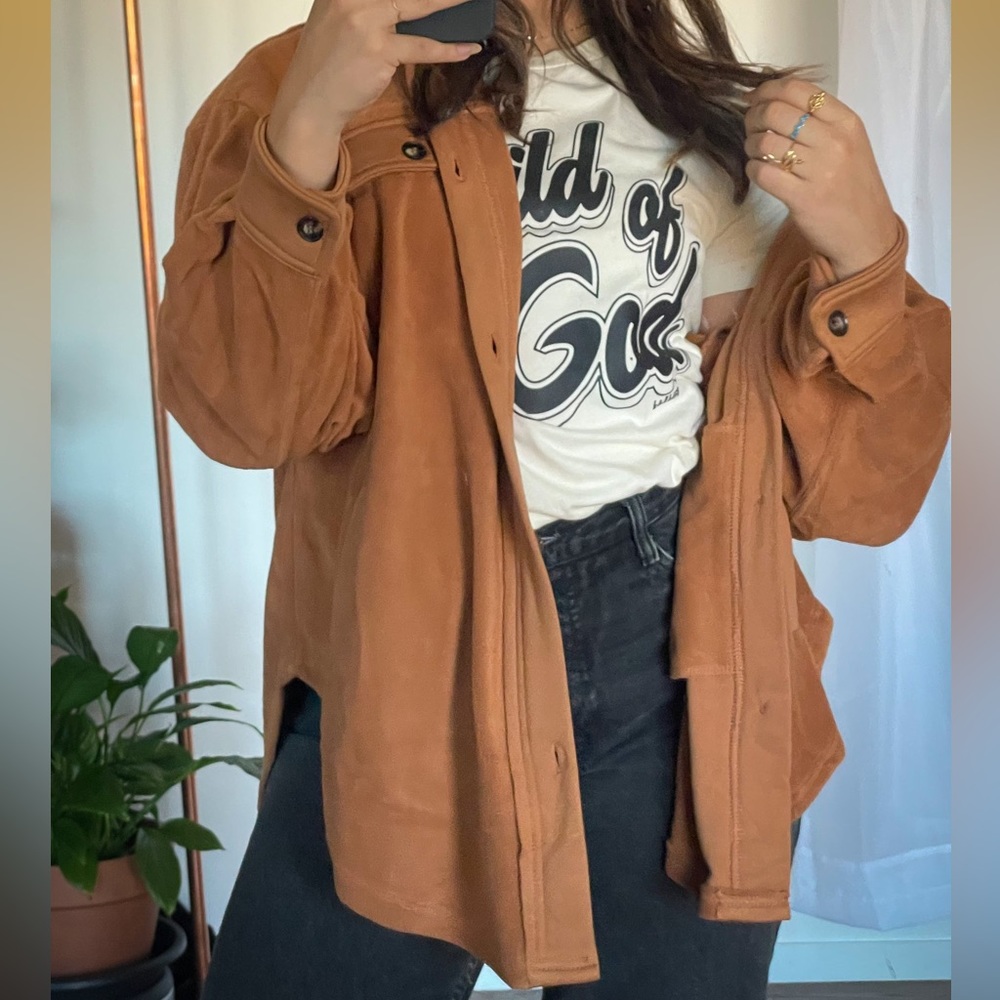 Camel Brown Fleece Button-up Jacket